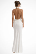 Women's Draped Satin Maxi Dress with Halter Neck