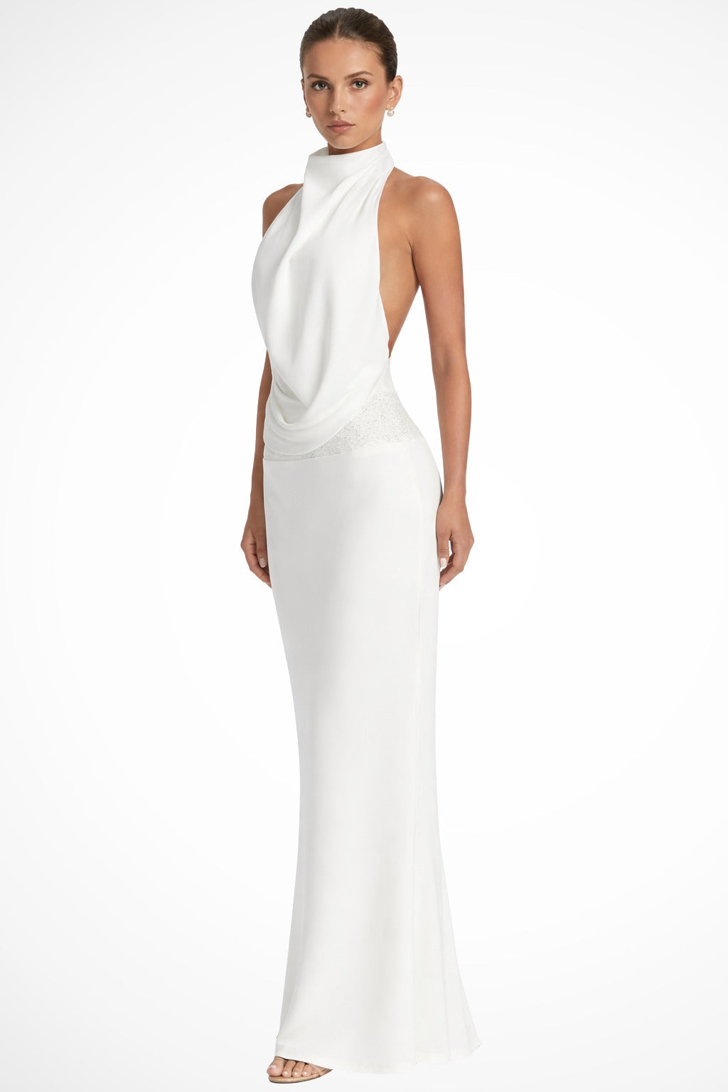 Women's Draped Satin Maxi Dress with Halter Neck