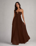 Women's Pleated Maxi Dress with Halter Neck