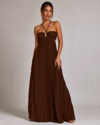 Women's Pleated Maxi Dress with Halter Neck