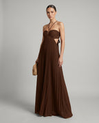 Women's Pleated Maxi Dress with Halter Neck