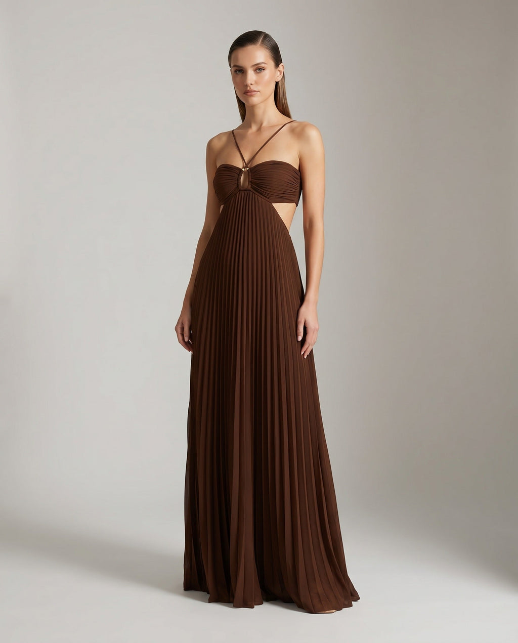 Women's Pleated Maxi Dress with Halter Neck