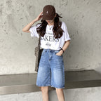 Women's High-Waist Wide-Leg Denim Shorts with Pockets