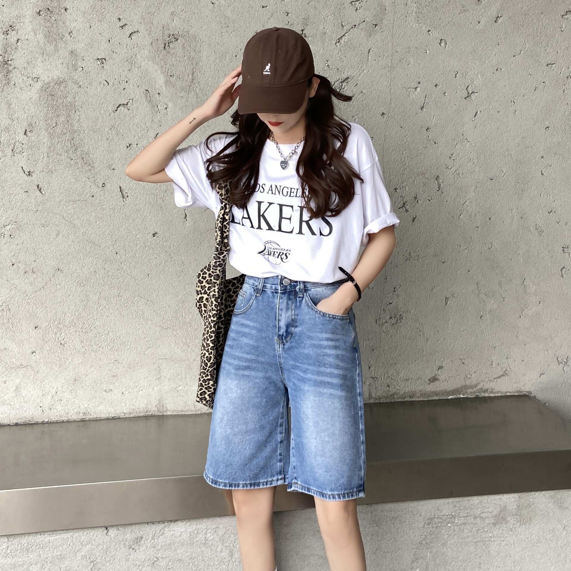 Women's High-Waist Wide-Leg Denim Shorts with Pockets