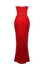 Red Satin Look Maxi Dress with Structured Strapless Bodice
