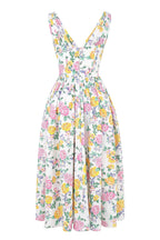 Floral Midi Dress with Corset Bodice and Plunge Neck