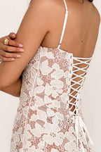 White Embroidered Maxi Dress with Lace Up Back