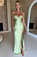 Green Satin Maxi Dress with V Neck and Open Tie Back