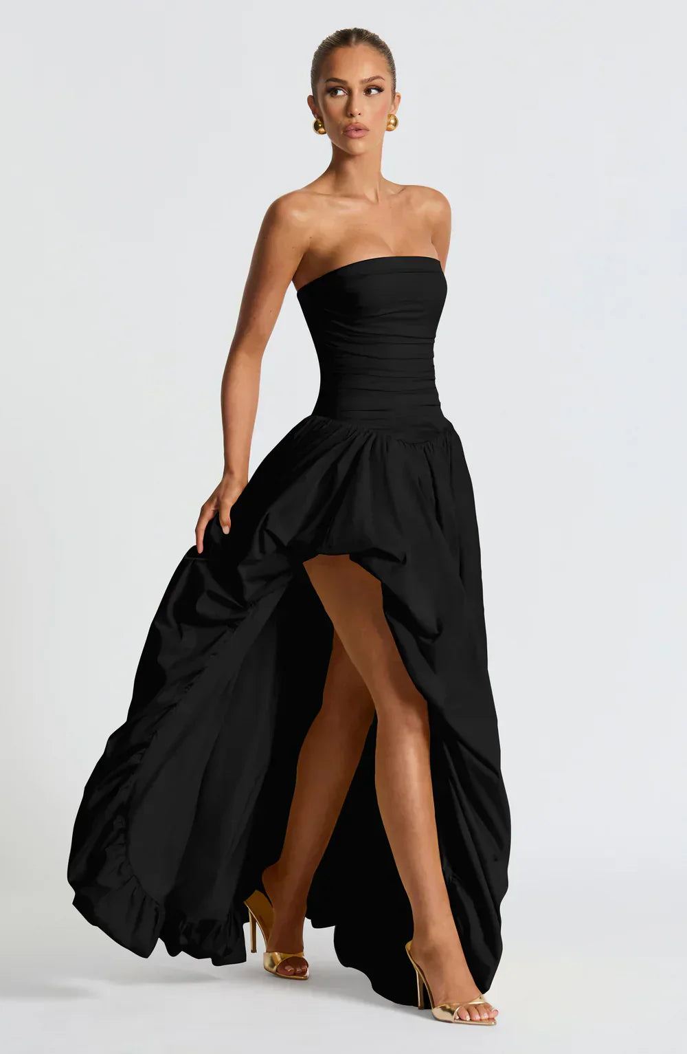 Black Strapless Maxi Dress with Puffball Skirt