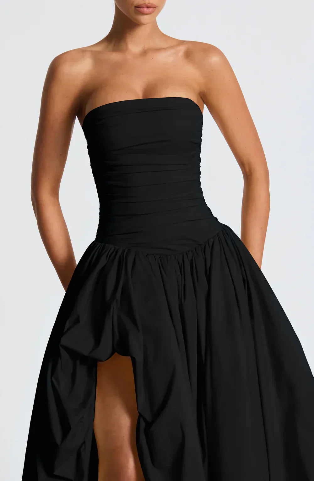 Black Strapless Maxi Dress with Puffball Skirt