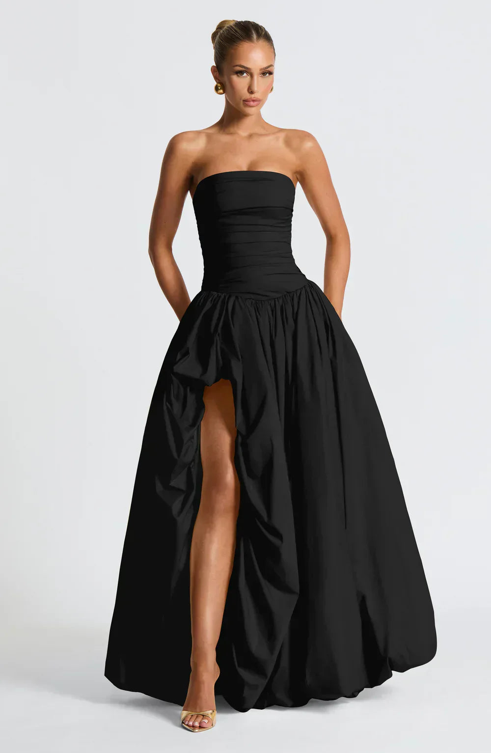 Black Strapless Maxi Dress with Puffball Skirt