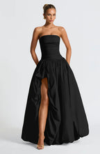 Black Strapless Maxi Dress with Puffball Skirt