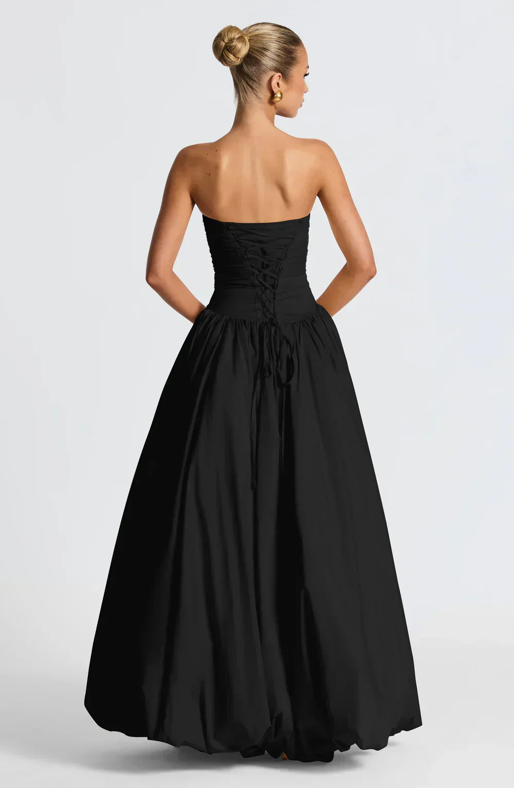Black Strapless Maxi Dress with Puffball Skirt