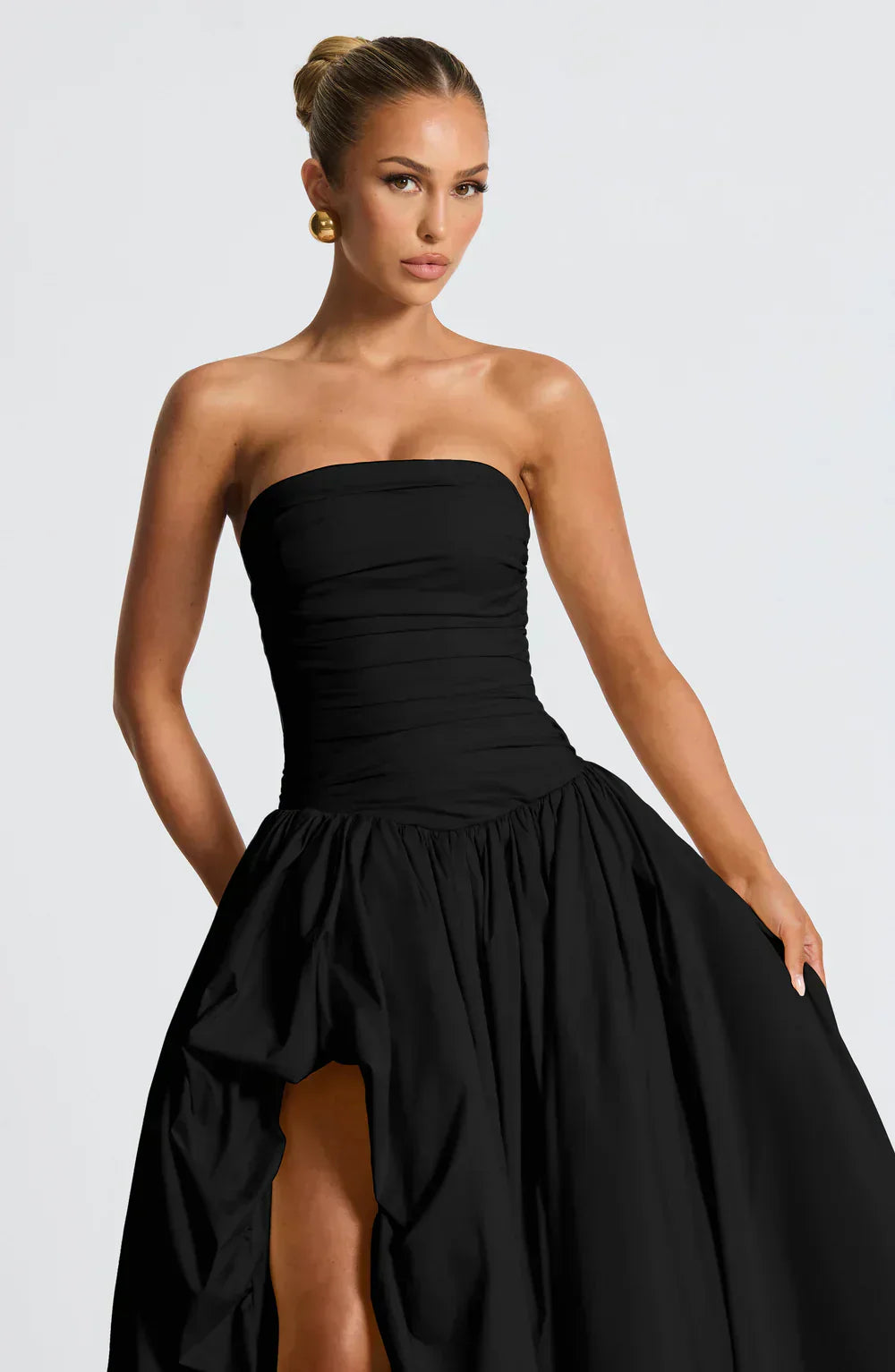 Black Strapless Maxi Dress with Puffball Skirt