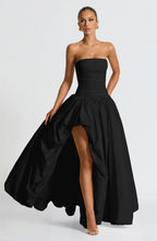 Black Strapless Maxi Dress with Puffball Skirt