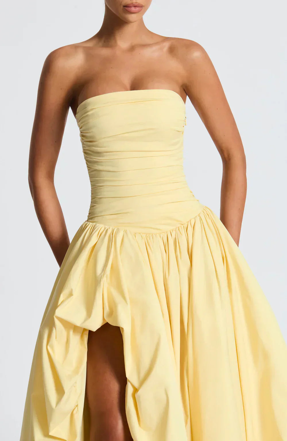 Yellow Strapless Maxi Dress with Puffball Skirt