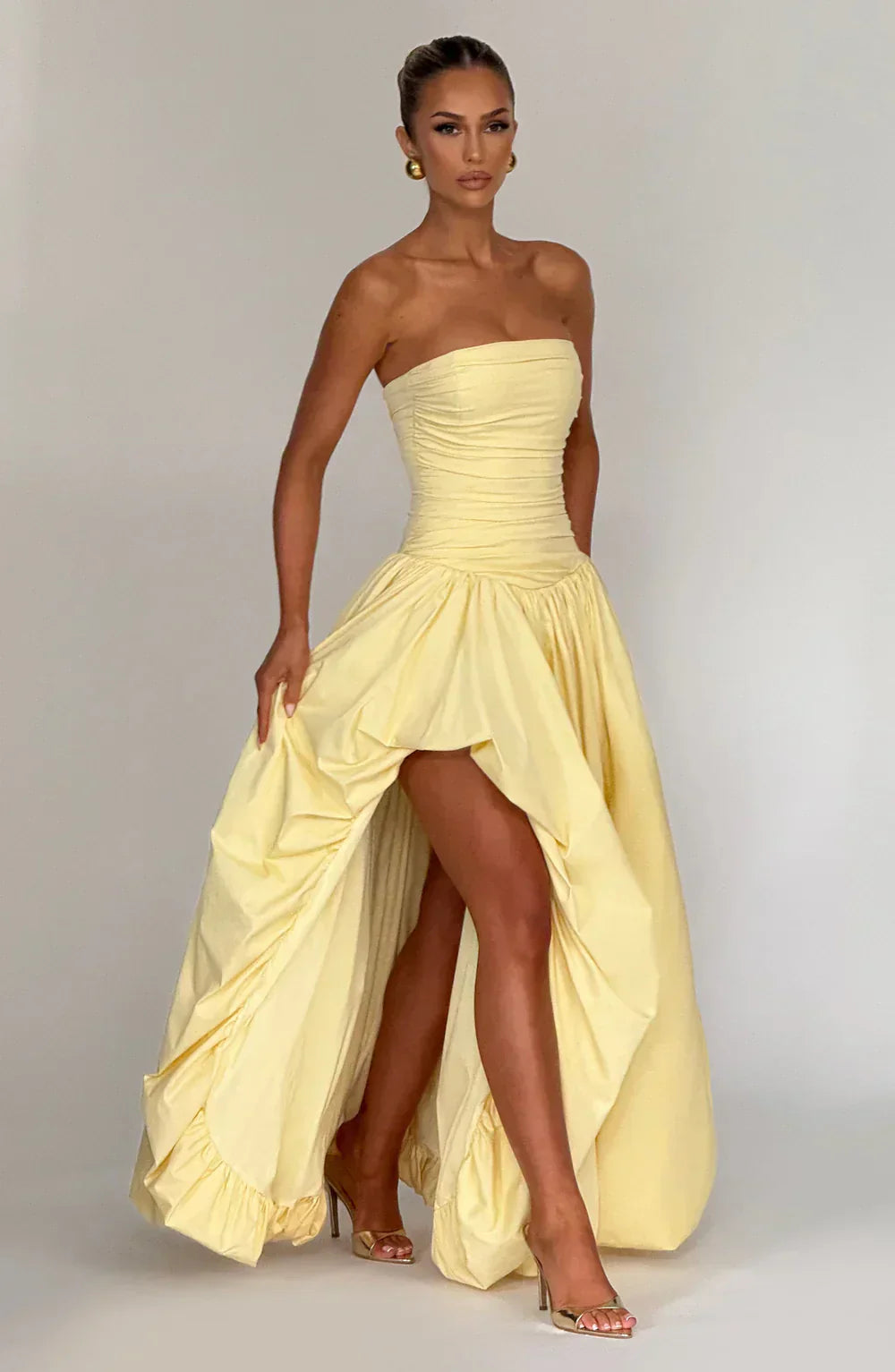 Yellow Strapless Maxi Dress with Puffball Skirt