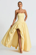Yellow Strapless Maxi Dress with Puffball Skirt