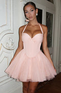 Pink Mini Dress with Corset Bodice and Tulle Skirt