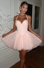 Pink Mini Dress with Corset Bodice and Tulle Skirt