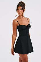 Black Mini Dress with Ruched Corset Bodice