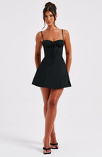 Black Mini Dress with Ruched Corset Bodice