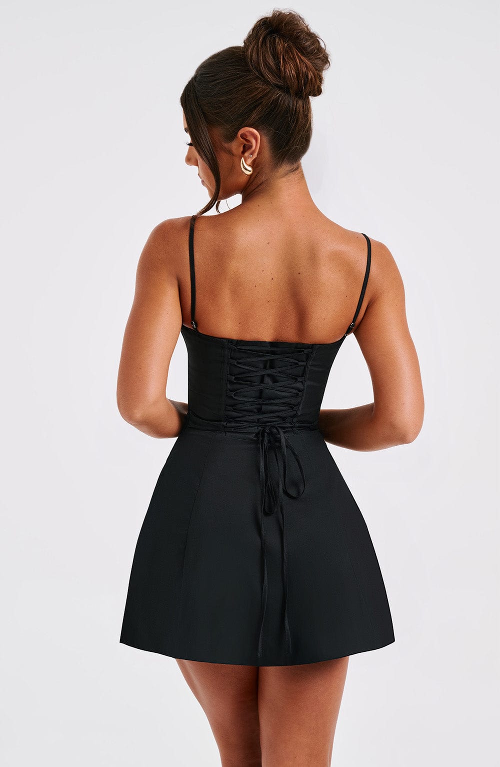 Black Mini Dress with Ruched Corset Bodice