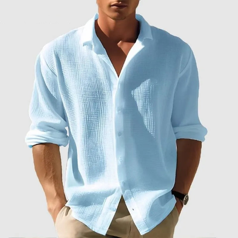 Men's Relaxed Linen Shirt with Button-Down Front