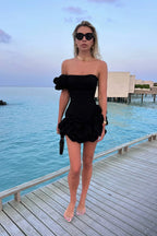 Black One Shoulder Mini Dress with Flounce Hem