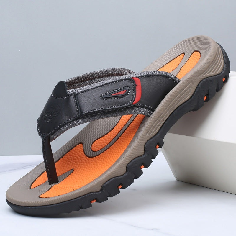Men's Open-Toe Sport Sandals with Leather Strap