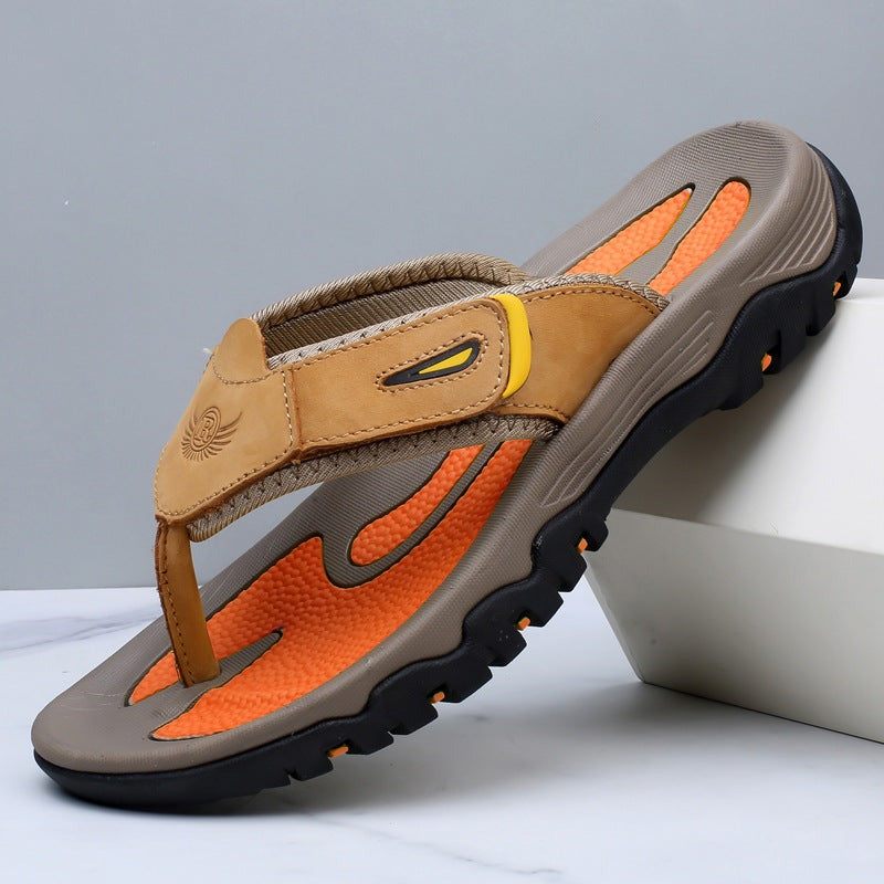 Men's Open-Toe Sport Sandals with Leather Strap