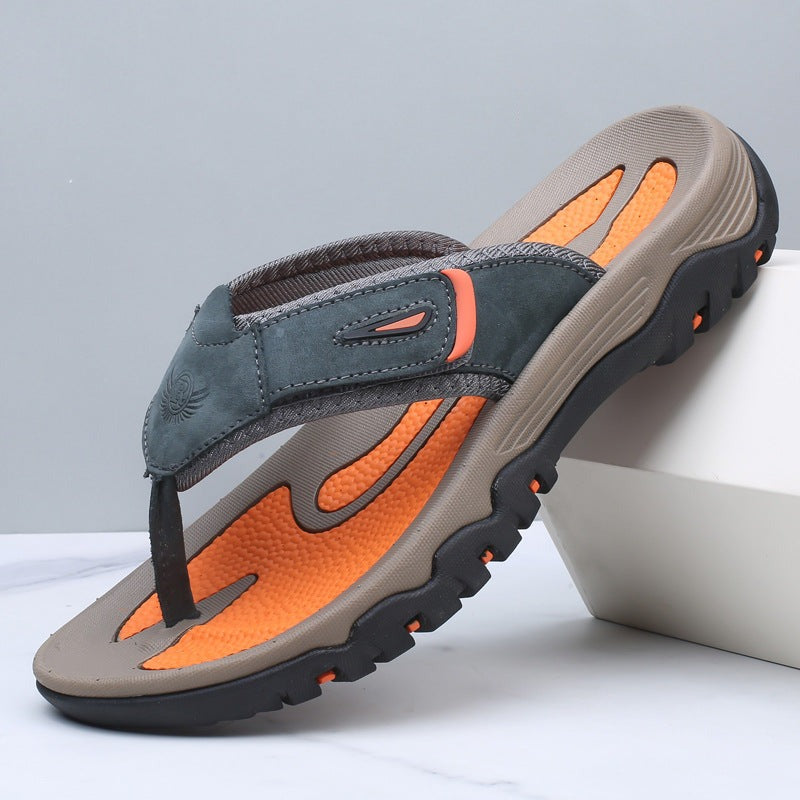 Men's Open-Toe Sport Sandals with Leather Strap