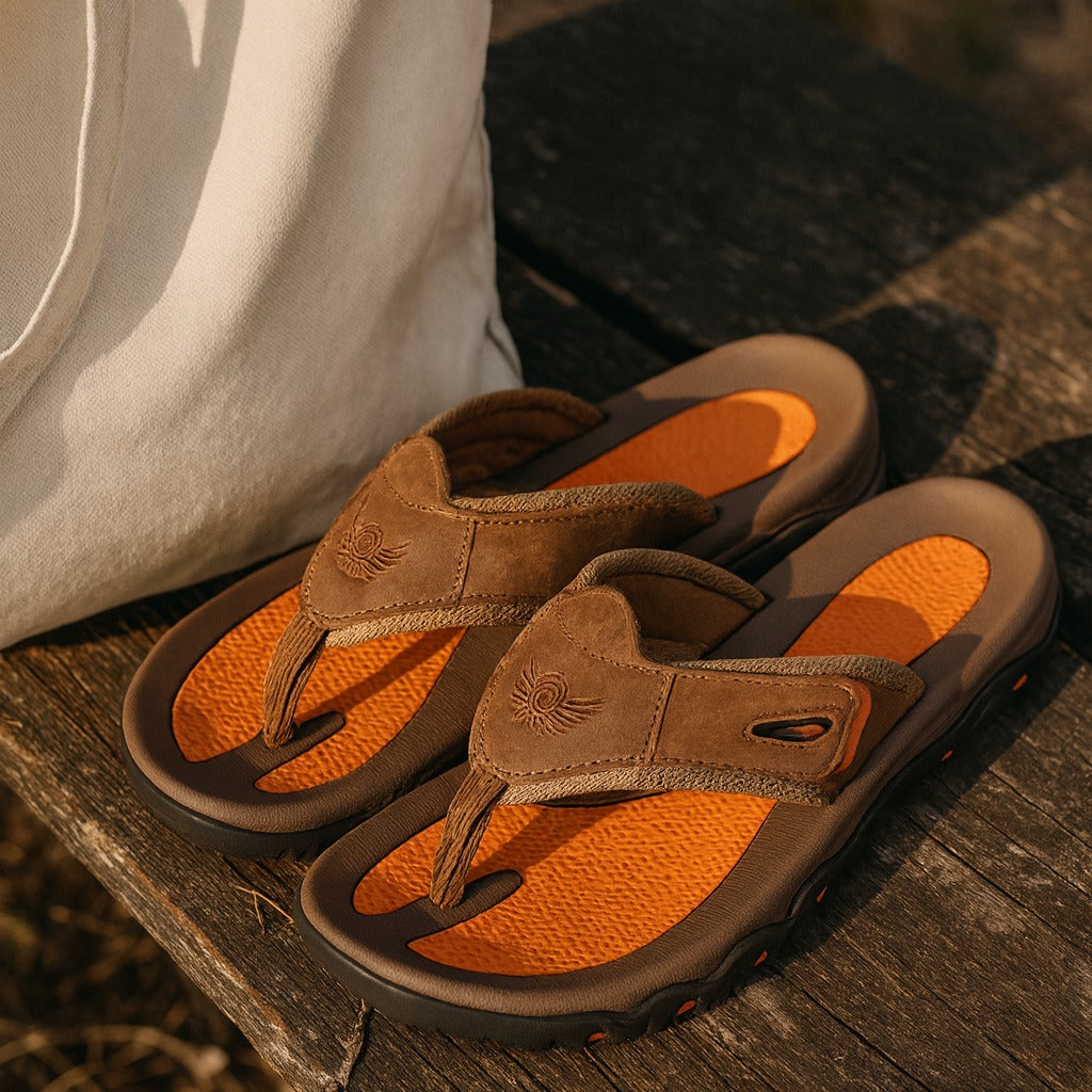 Men's Open-Toe Sport Sandals with Leather Strap