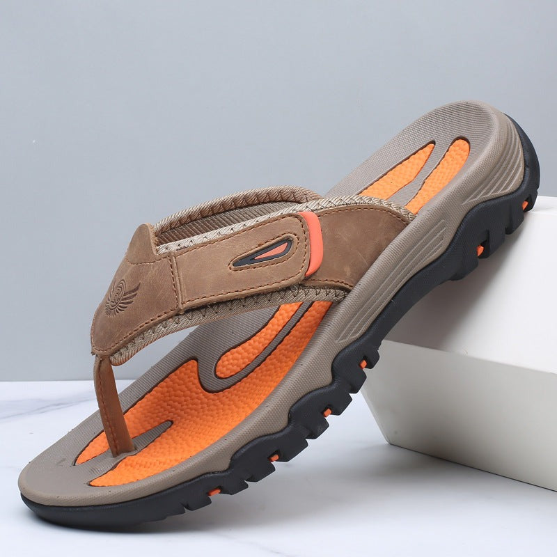 Men's Open-Toe Sport Sandals with Leather Strap