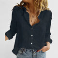Women's Linen Button-Down Shirt with Lapel Collar