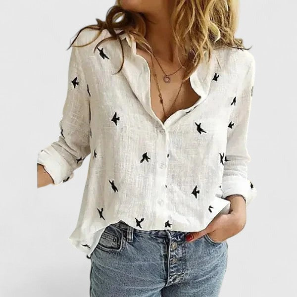Women's Linen Button-Down Shirt with Lapel Collar