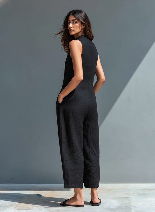Women’s Sleeveless Jumpsuit with Band Collar