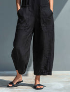 Women's Sleeveless Linen Jumpsuit with Band Collar