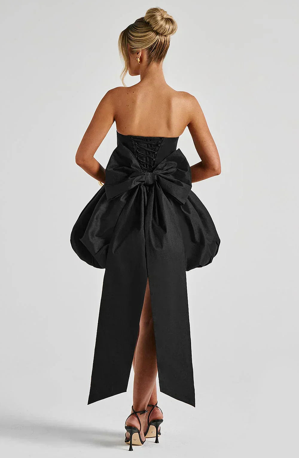 Black Strapless Mini Dress with Puff Ball Skirt
