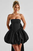 Black Strapless Mini Dress with Puff Ball Skirt