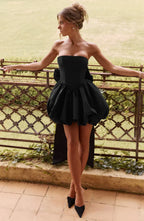 Black Strapless Mini Dress with Puff Ball Skirt