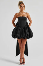 Black Strapless Mini Dress with Puff Ball Skirt