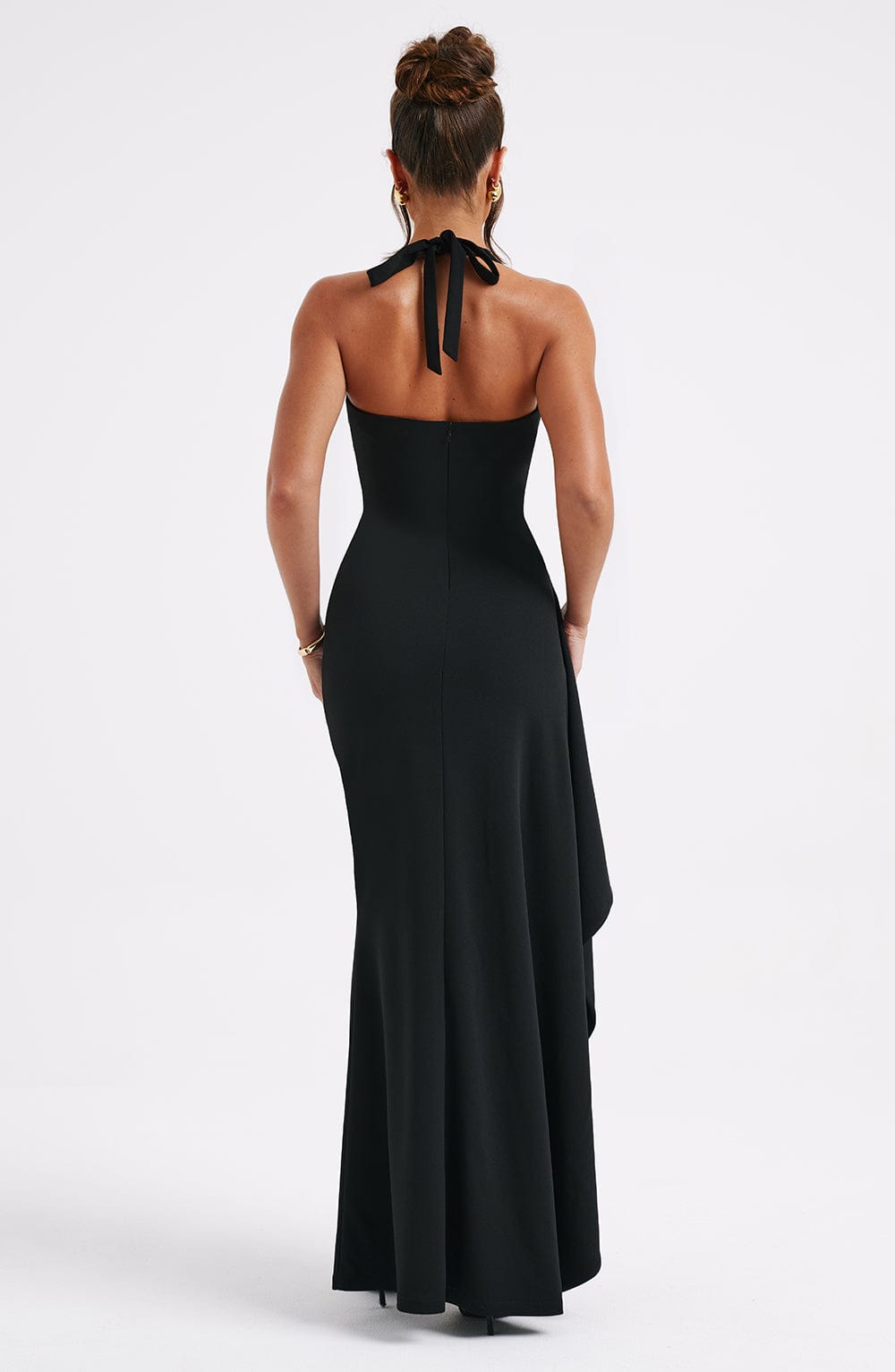 Black V Neck Halterneck Maxi Dress with Split