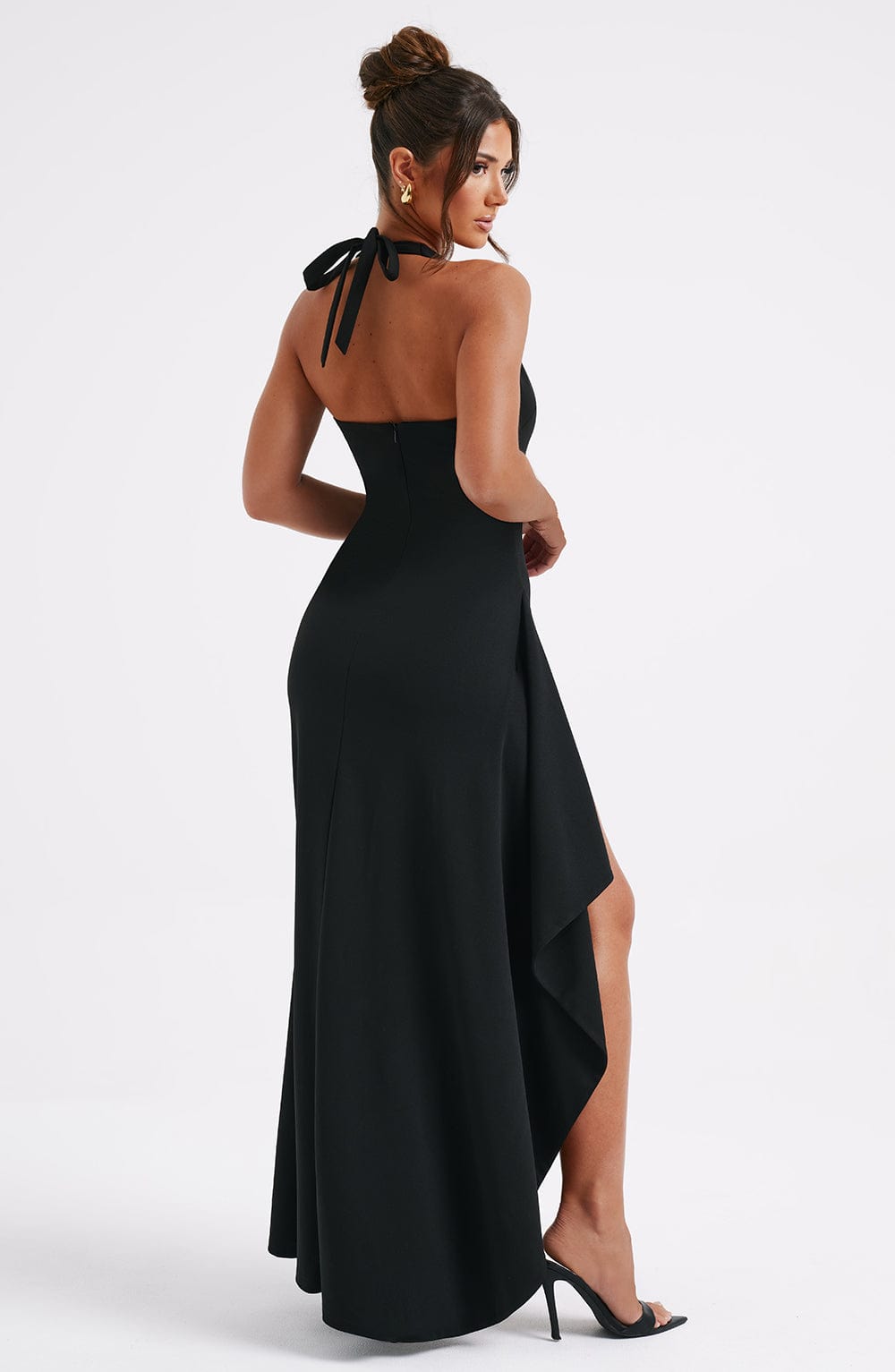 Black V Neck Halterneck Maxi Dress with Split