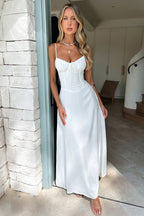White Floral Lace Maxi Dress with Long Sleeves