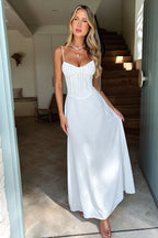 White Floral Lace Maxi Dress with Long Sleeves
