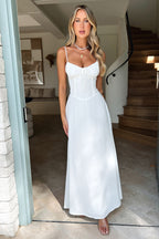 White Floral Lace Maxi Dress with Long Sleeves