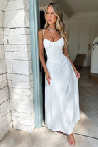 White Floral Lace Maxi Dress with Long Sleeves