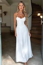 White Floral Lace Maxi Dress with Long Sleeves