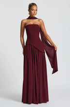 Red Maxi Dress with Chiffon Skirt and Split